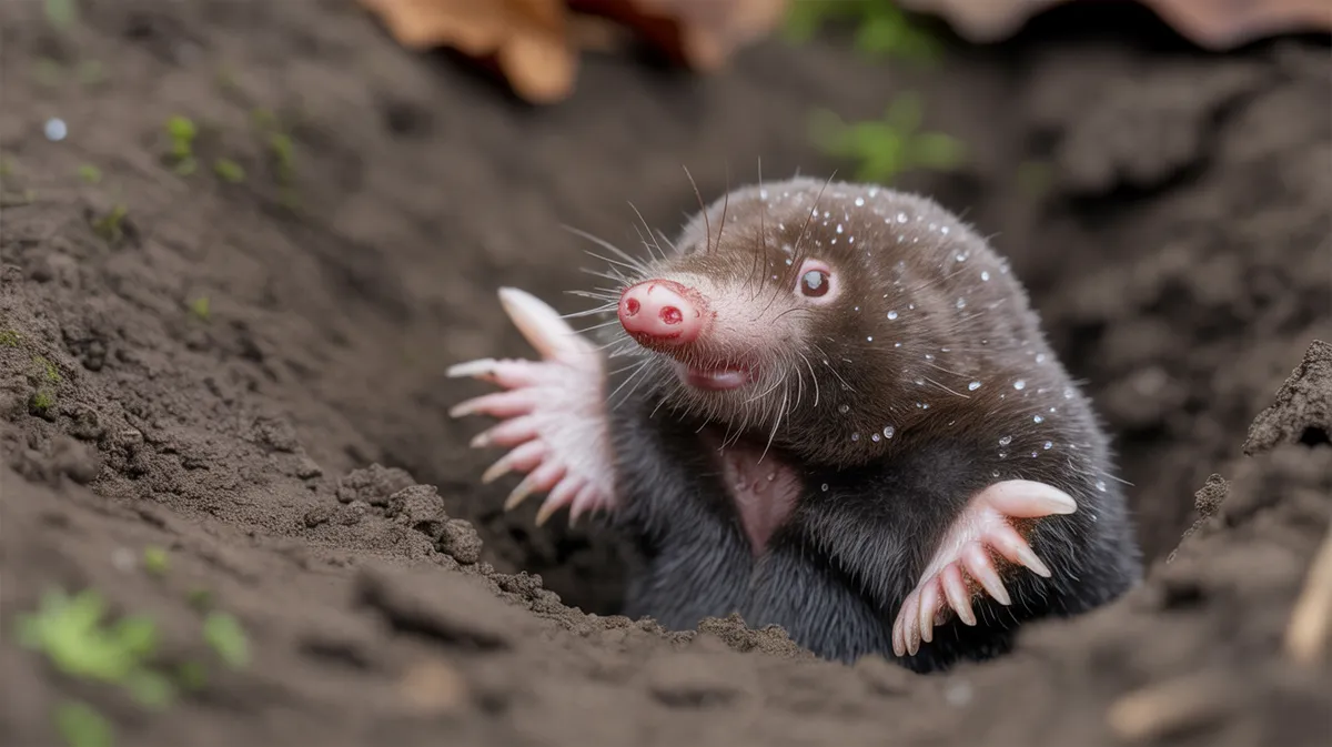 A star-nosed mole emerging from wet soil