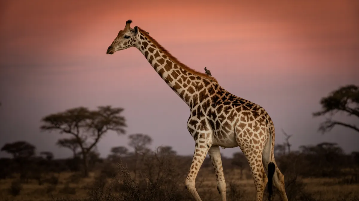 Oxpeckers riding on a giraffe