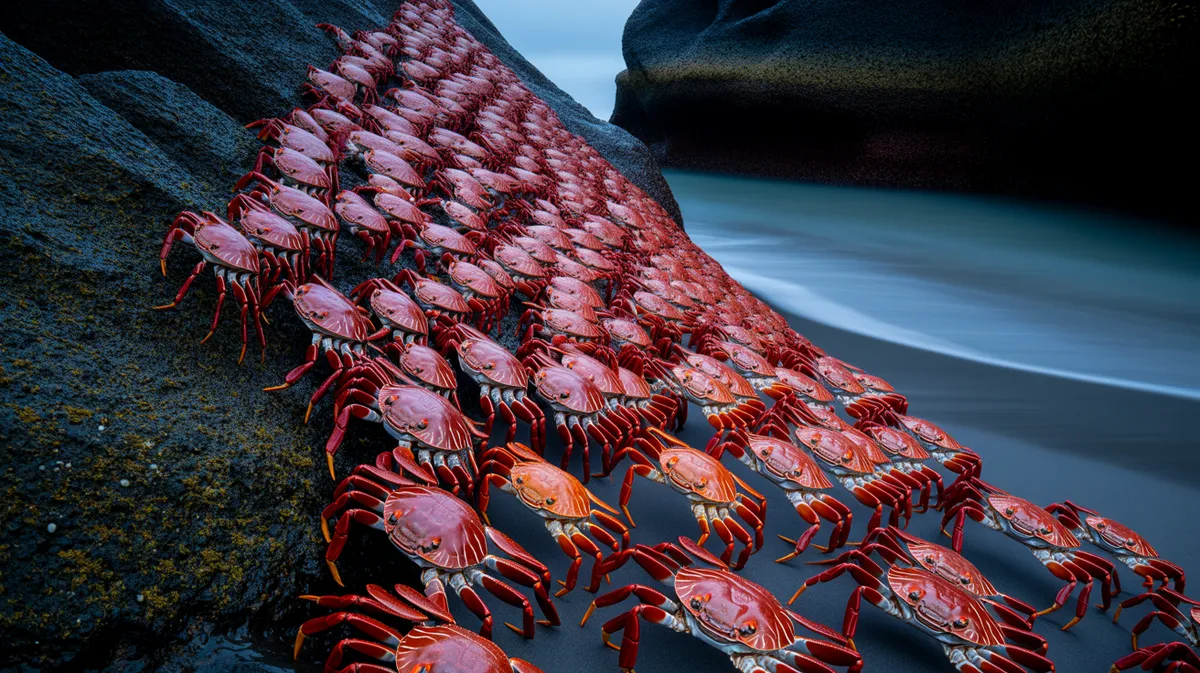 Red crabs marching toward the sea