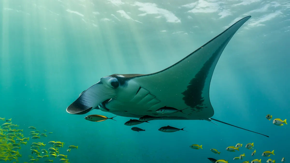 Remoras riding on a manta ray