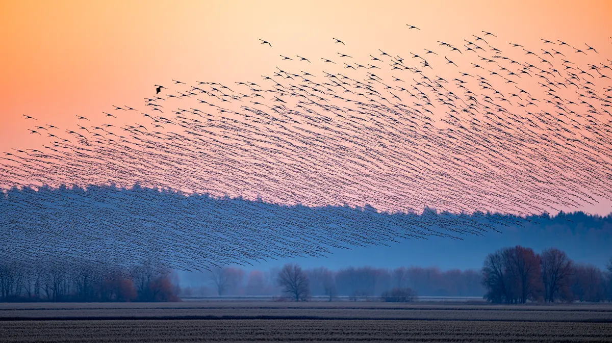 A vast flock of sandhill cranes in the sky