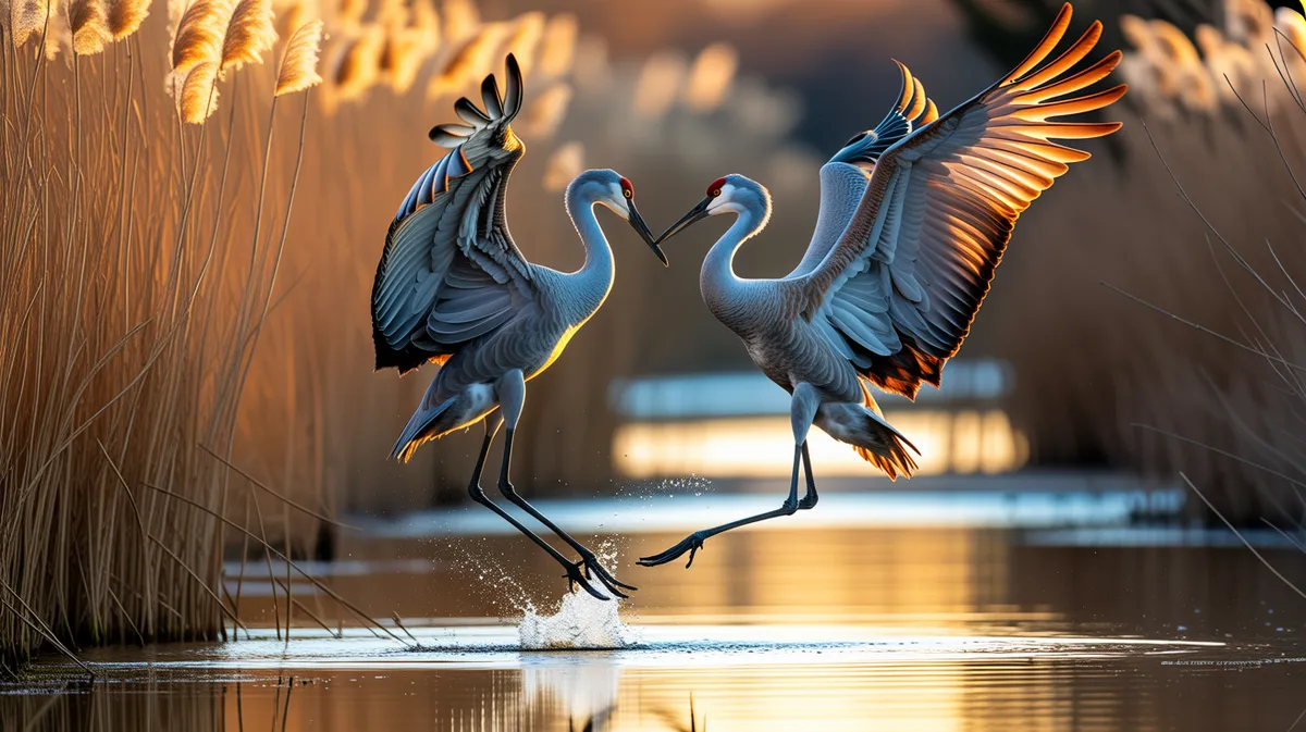 Sandhill cranes dancing