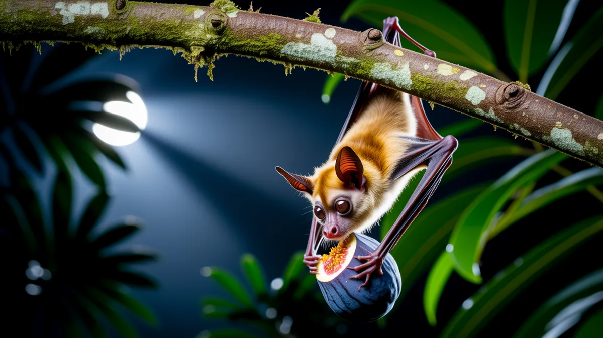 A fruit bat eating a ripe fruit