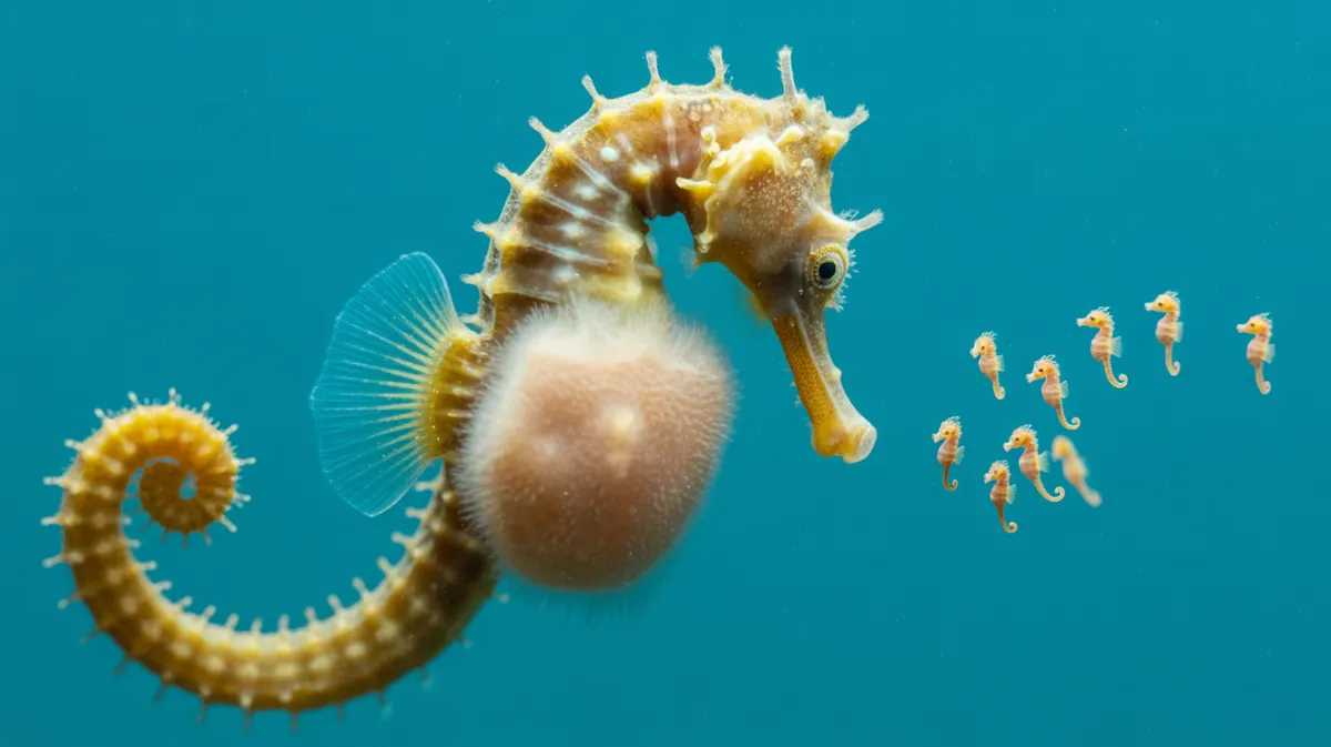 A male seahorse releasing babies