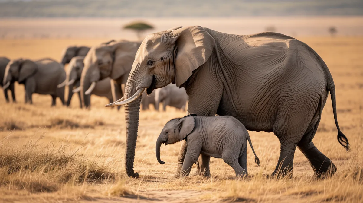 An elephant mother with her calf