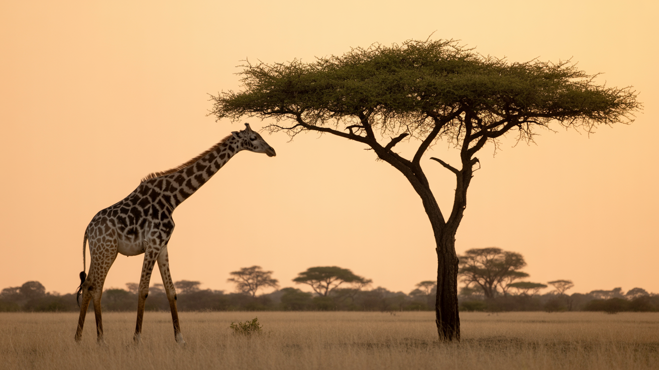 A giraffe feeding from a tall tree