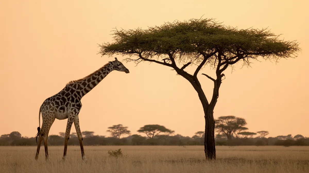 A giraffe feeding from a tall tree