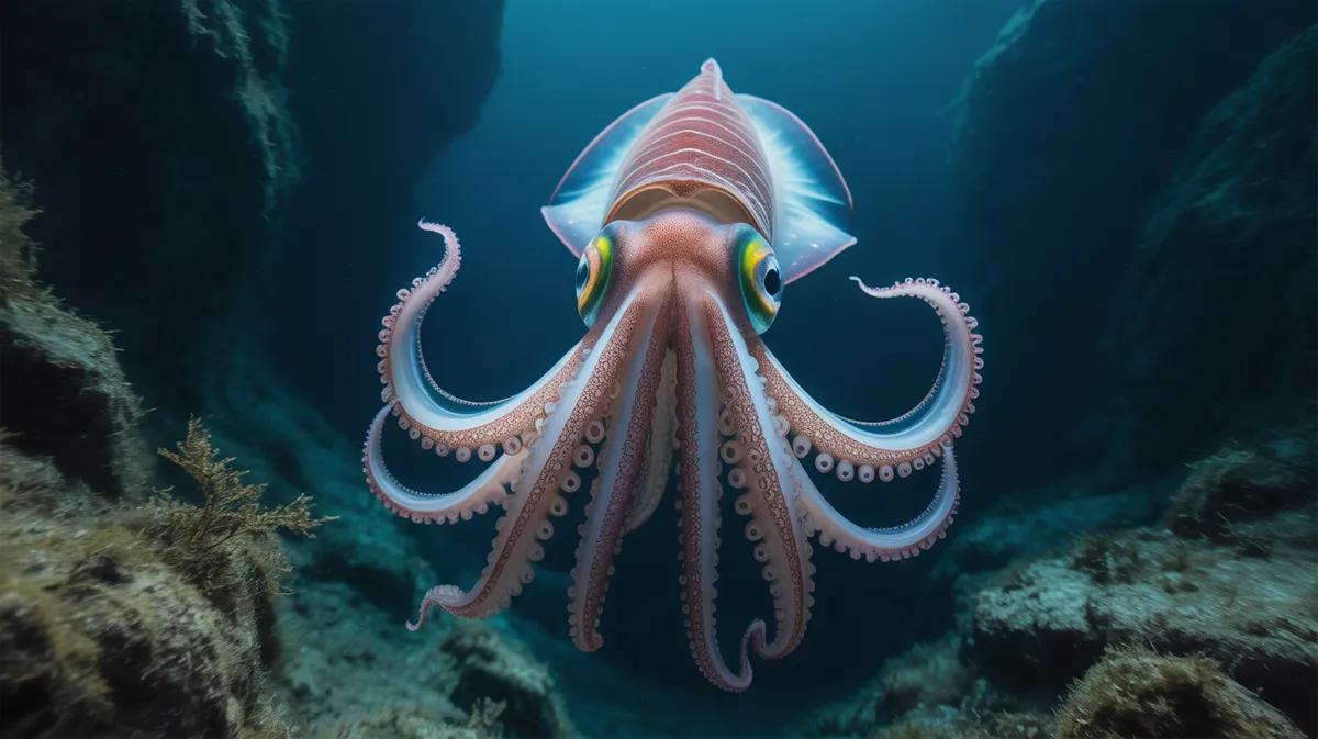 A colossal squid in the deep