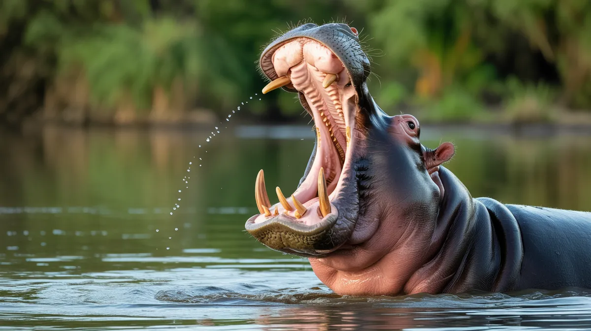 A hippopotamus with its mouth wide open