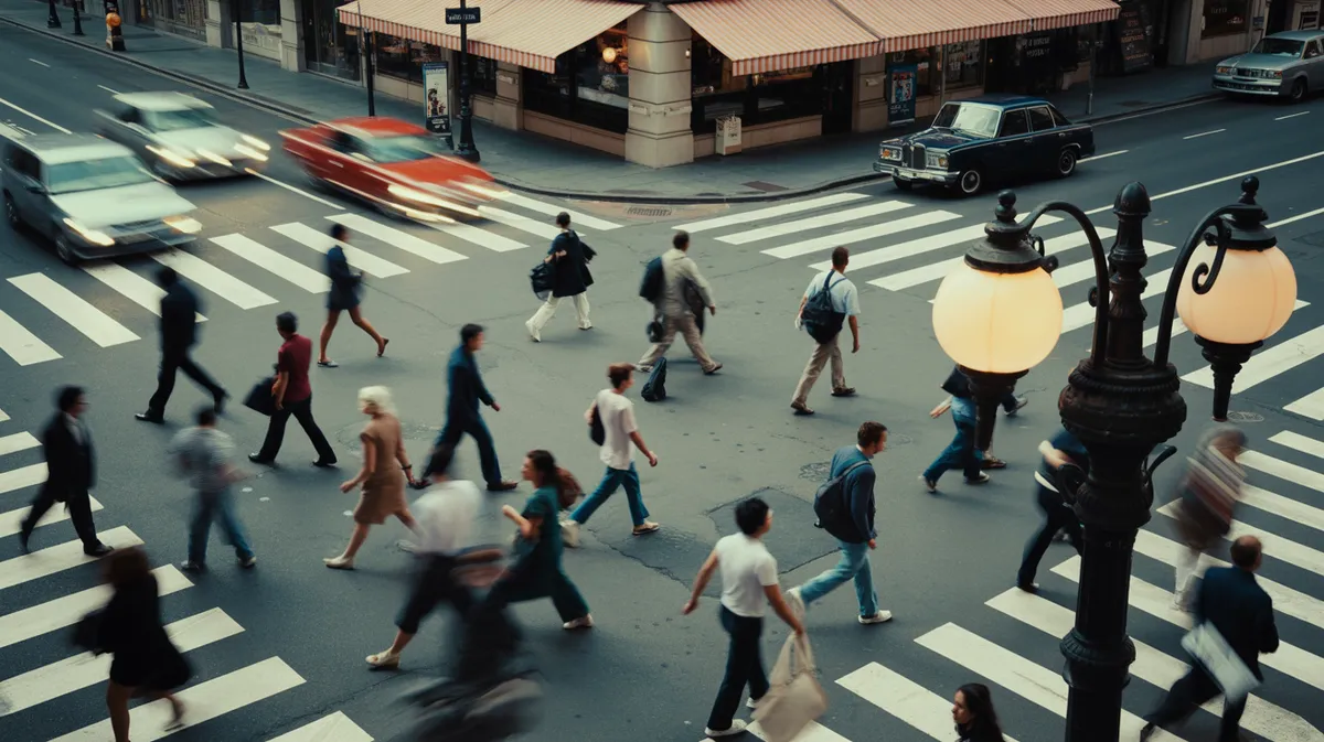 A crowded city street of people