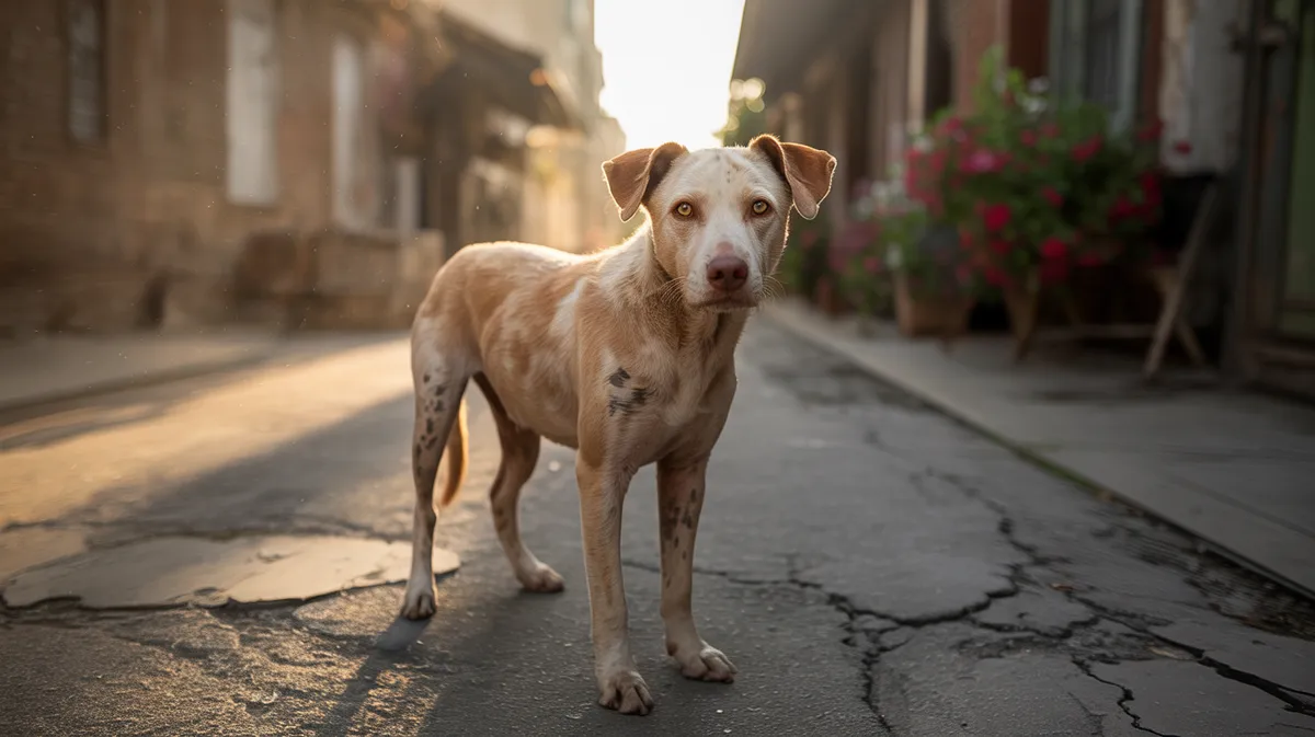 A stray dog on a street