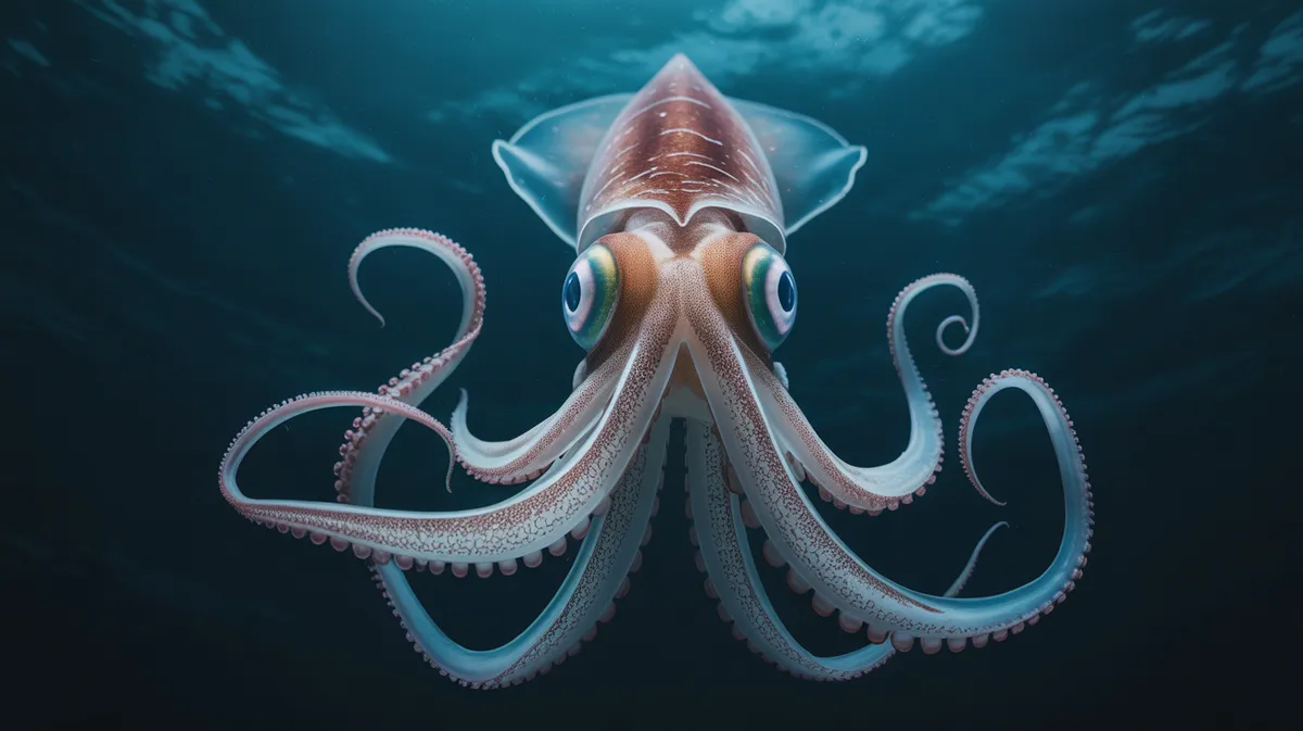 A giant squid in the deep ocean