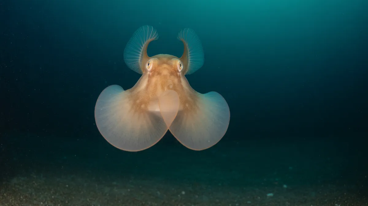 A dumbo octopus near the seafloor