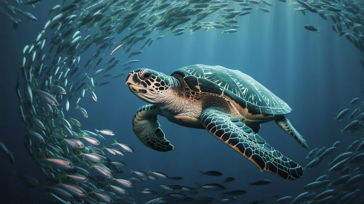A leatherback turtle in deep water
