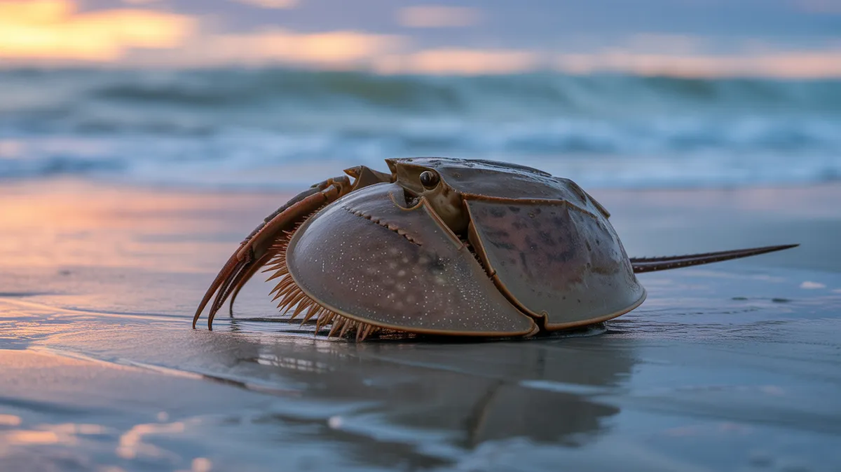 A horseshoe crab on a beach