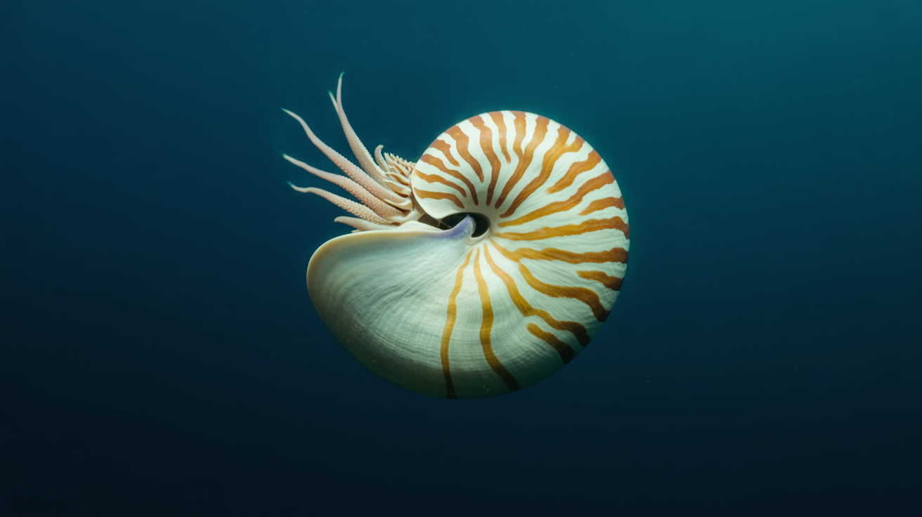 A chambered nautilus drifting in deep water