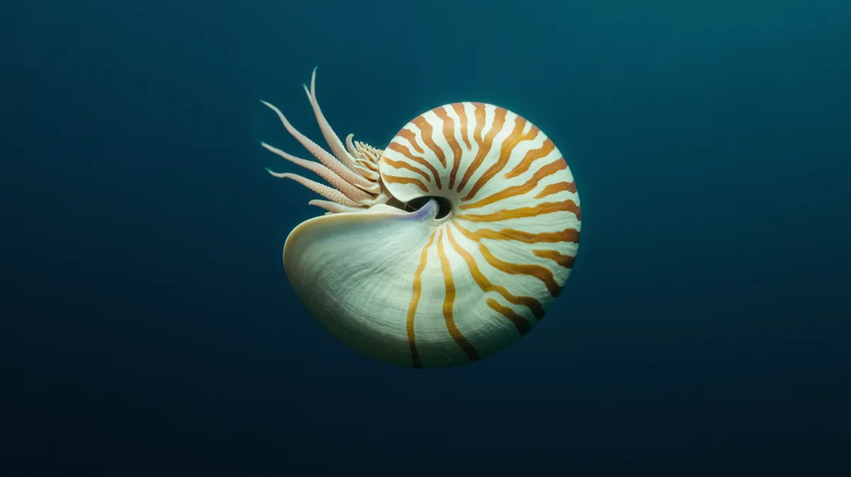 A chambered nautilus drifting in deep water