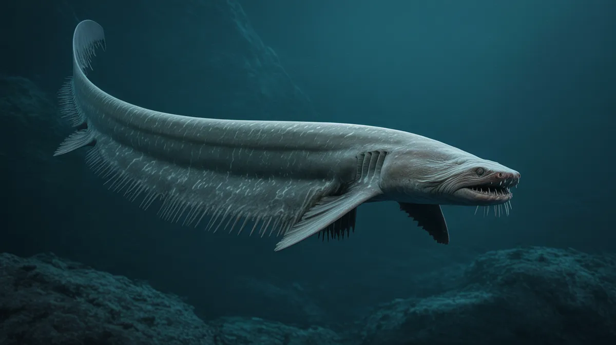 A frilled shark in the deep sea