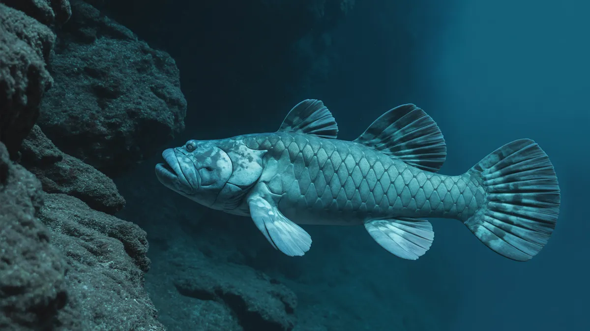 A coelacanth near a deep ledge