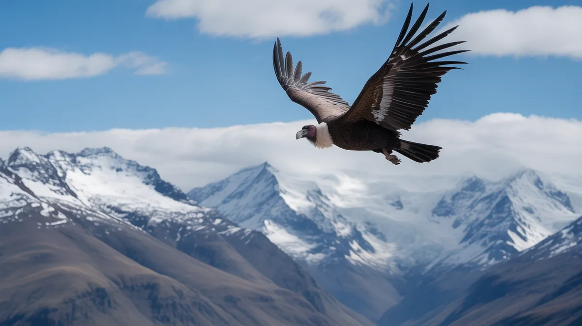 An Andean condor soaring over the Andes