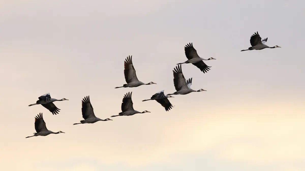 Common cranes in V formation