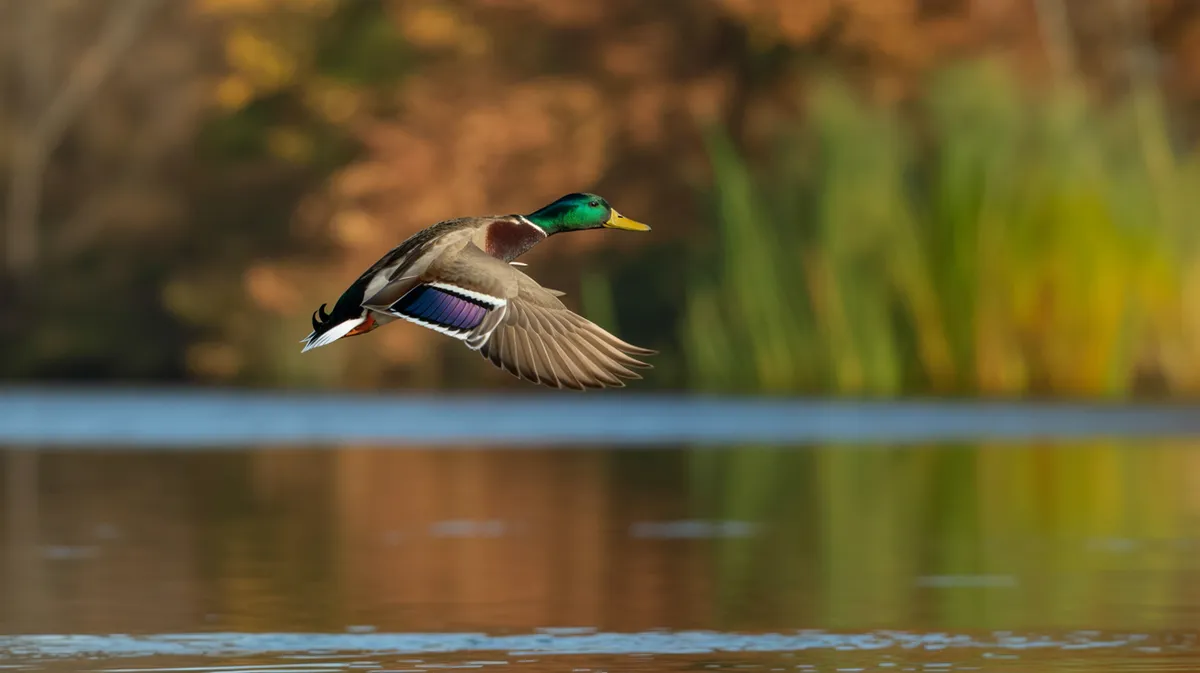 A mallard in flight