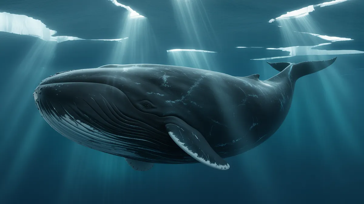 A bowhead whale beneath Arctic ice