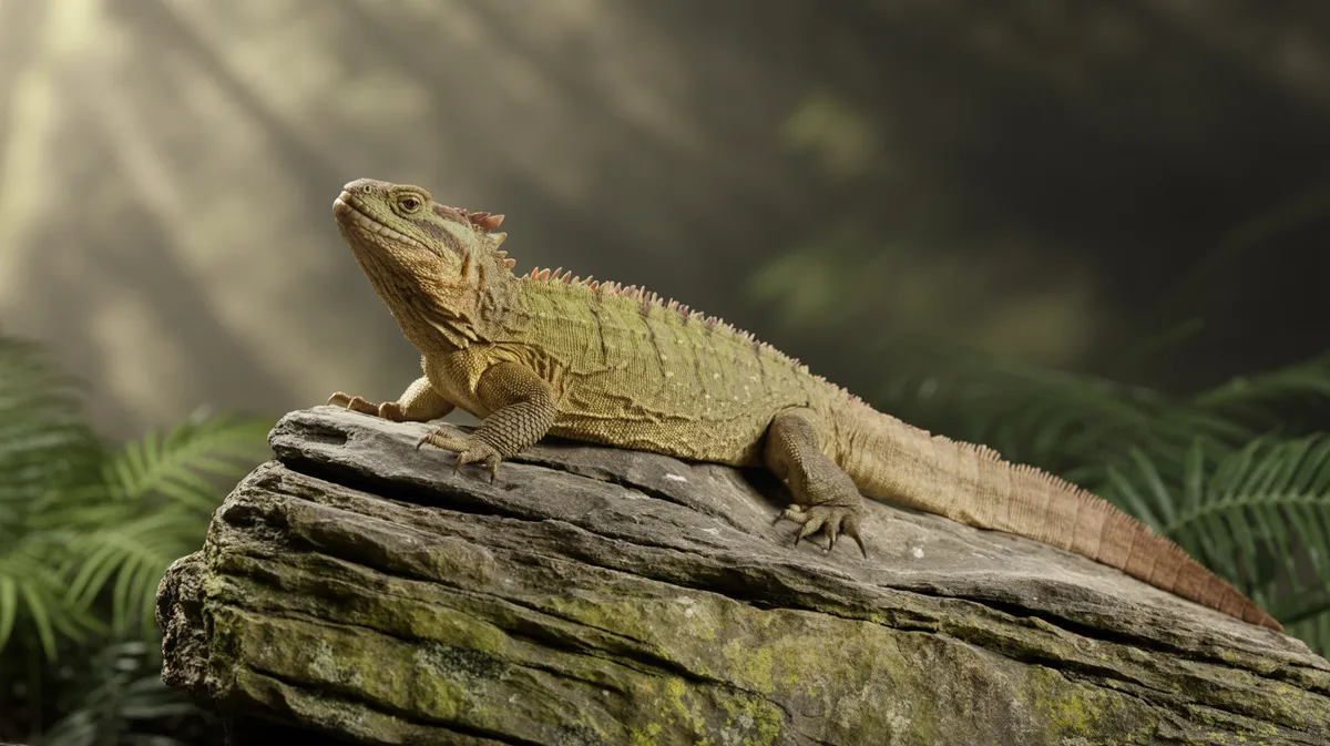 A tuatara resting on a rock