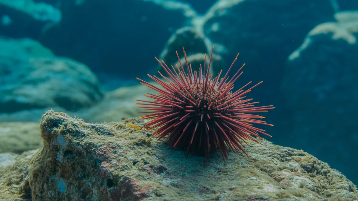 A red sea urchin on a reef