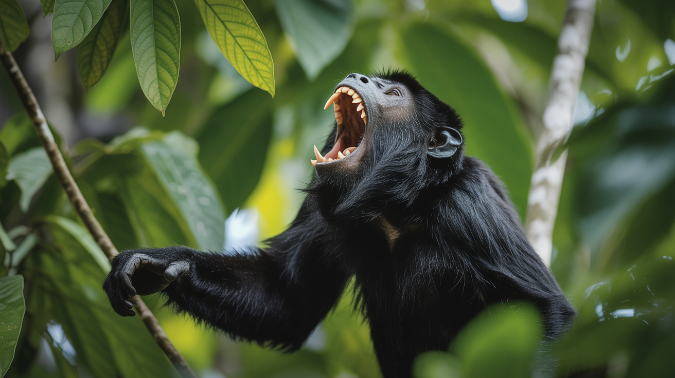 A howler monkey roaring in the canopy
