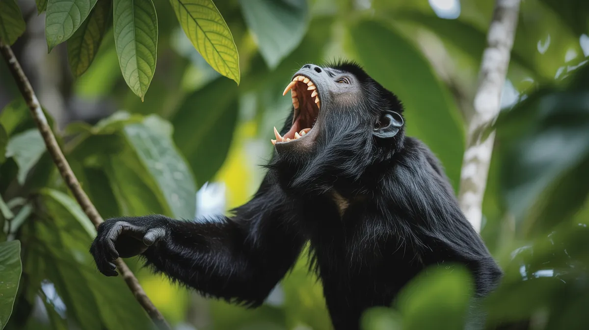 A howler monkey roaring in the canopy