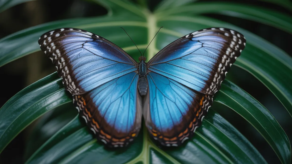 A blue morpho butterfly with iridescent wings