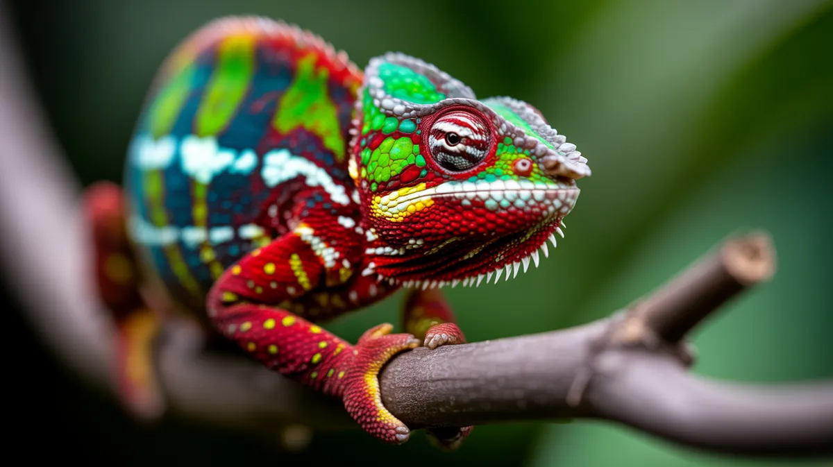 A brightly coloured panther chameleon