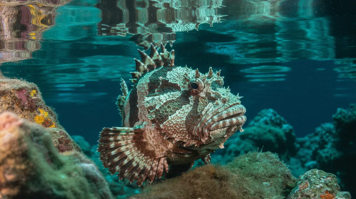 A camouflaged stonefish on the reef