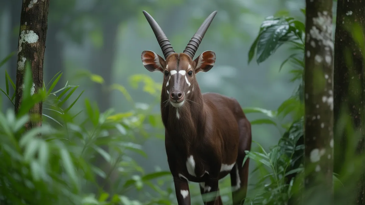 A saola in a misty forest