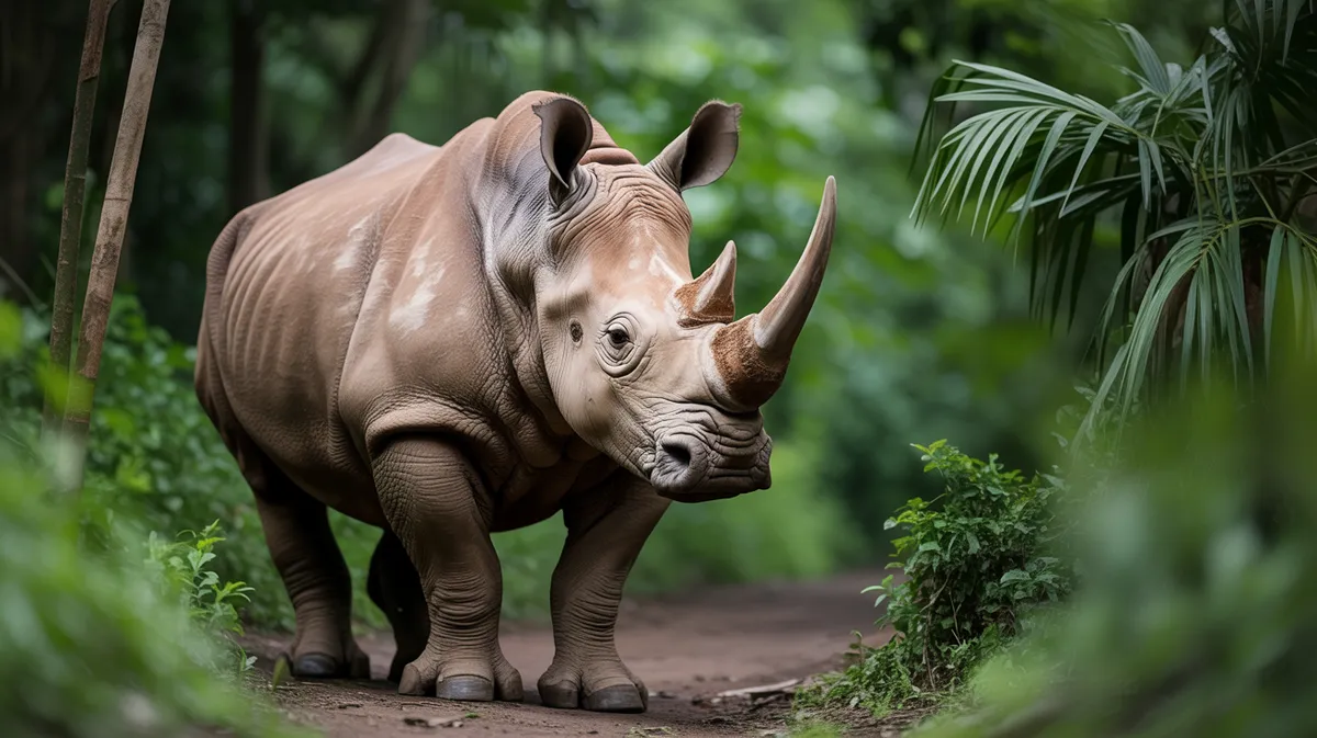 A Javan rhinoceros in jungle