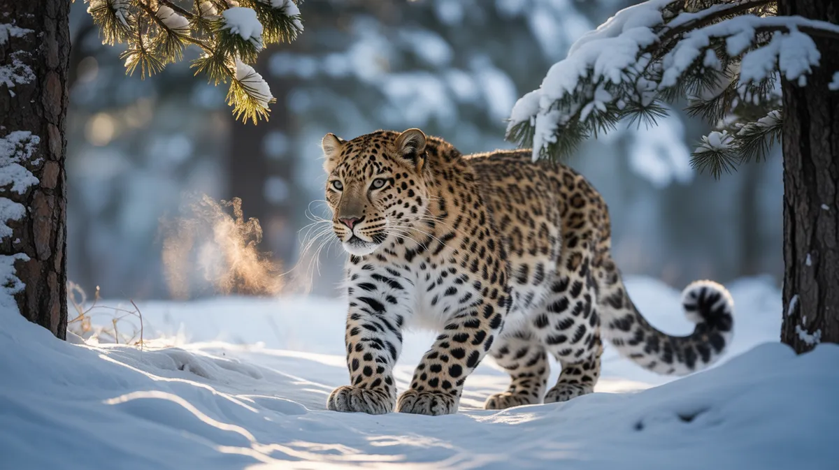 An Amur leopard in snow