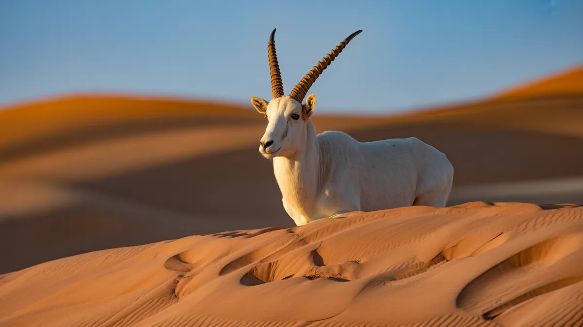 An addax antelope on dunes