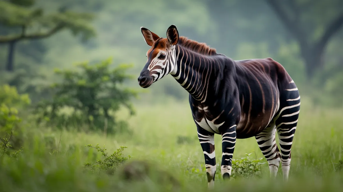An okapi in a rainforest