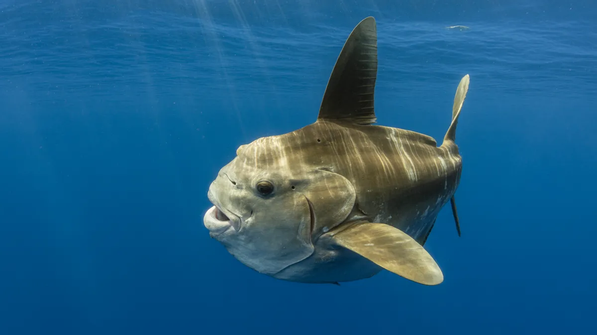 An ocean sunfish in blue water
