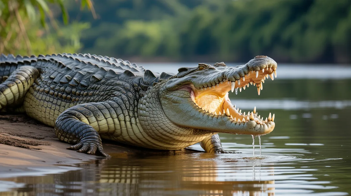 A saltwater crocodile with its jaws open