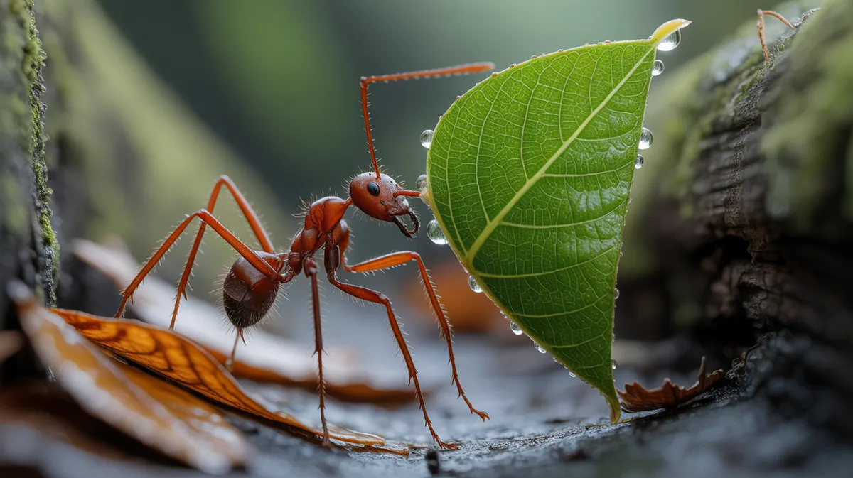 A leafcutter ant carrying a leaf