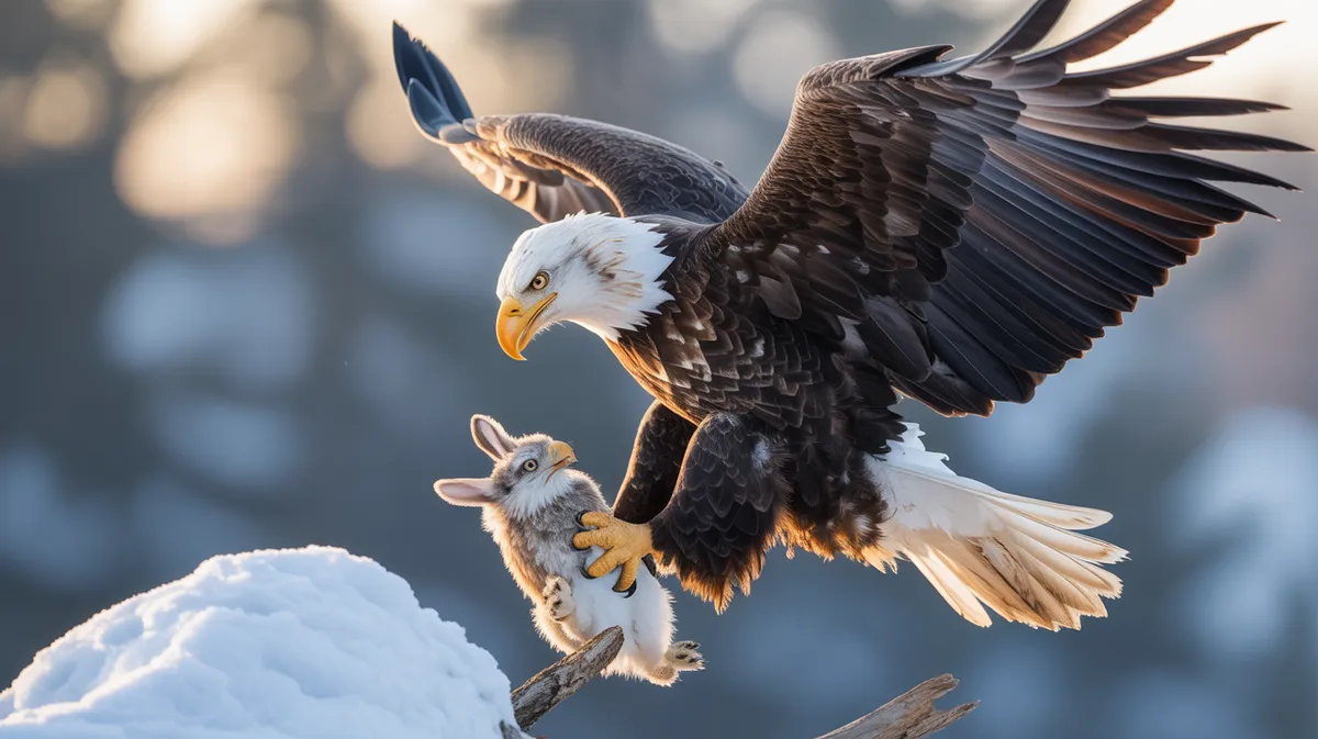 An eagle taking off with prey