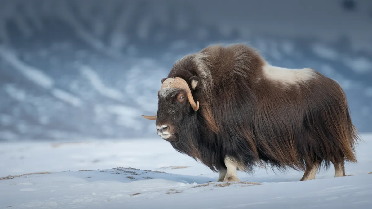 A musk ox in snow