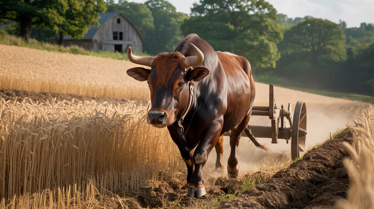 An ox pulling a plough