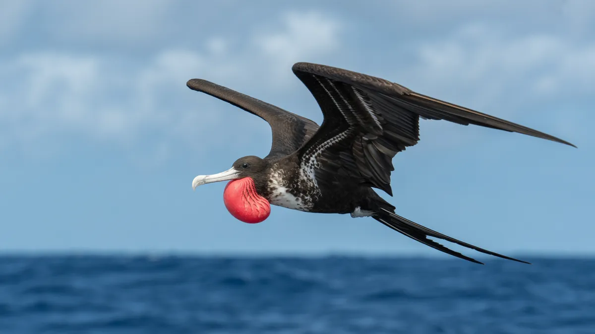 A frigatebird soaring over the sea