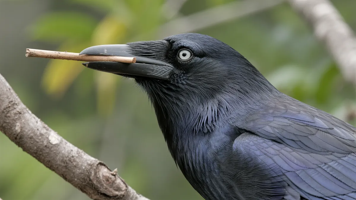 A crow holding a twig tool