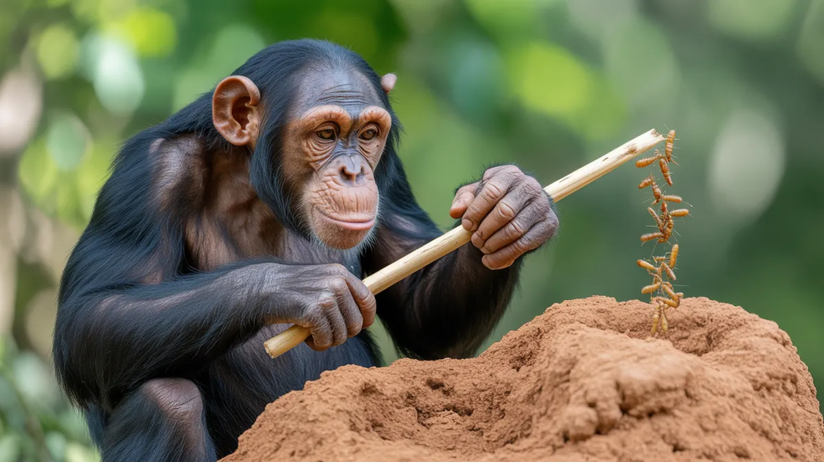 A chimpanzee using a tool