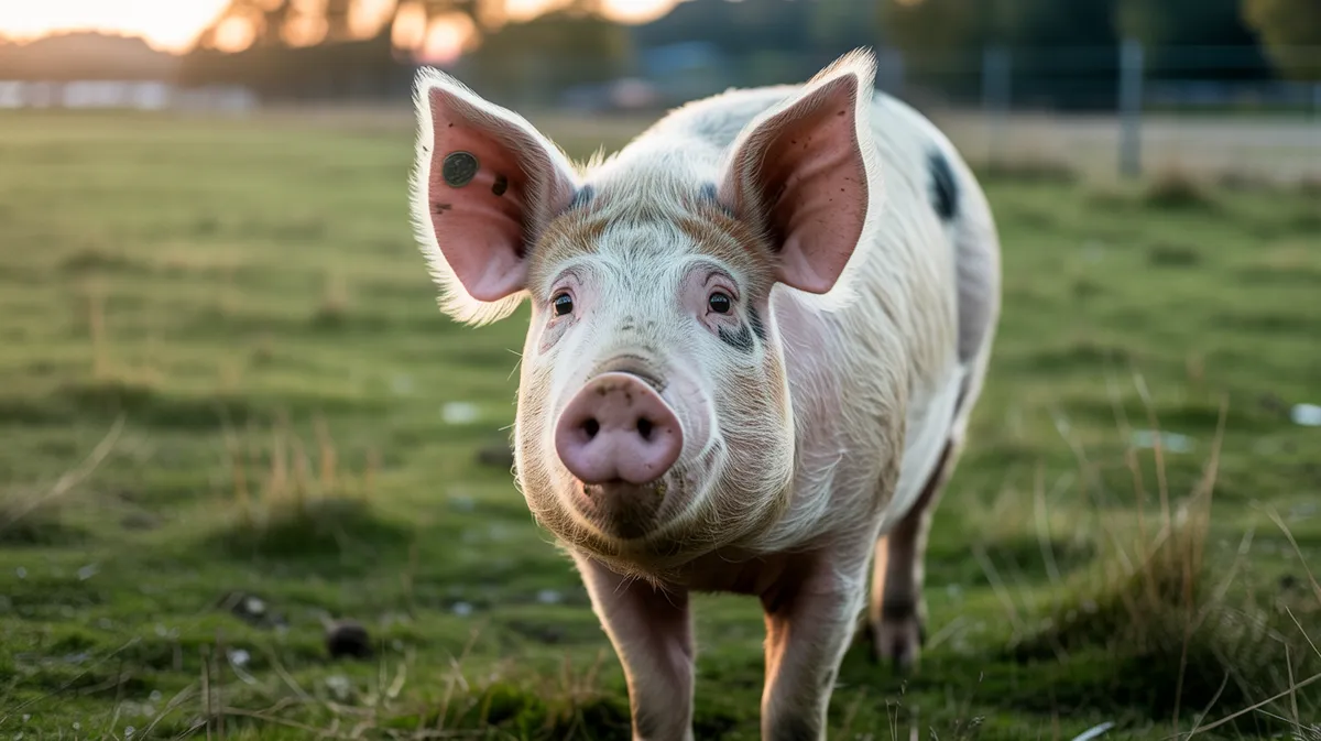 A curious pig in a field