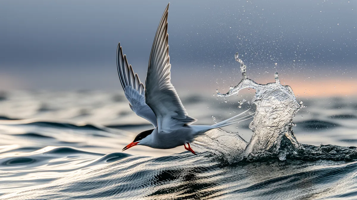 An Arctic tern plunge-diving for fish